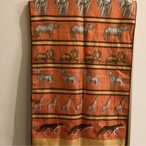 Ray Strauss Animal Print Silk Scarf - Orange 46” x 15”